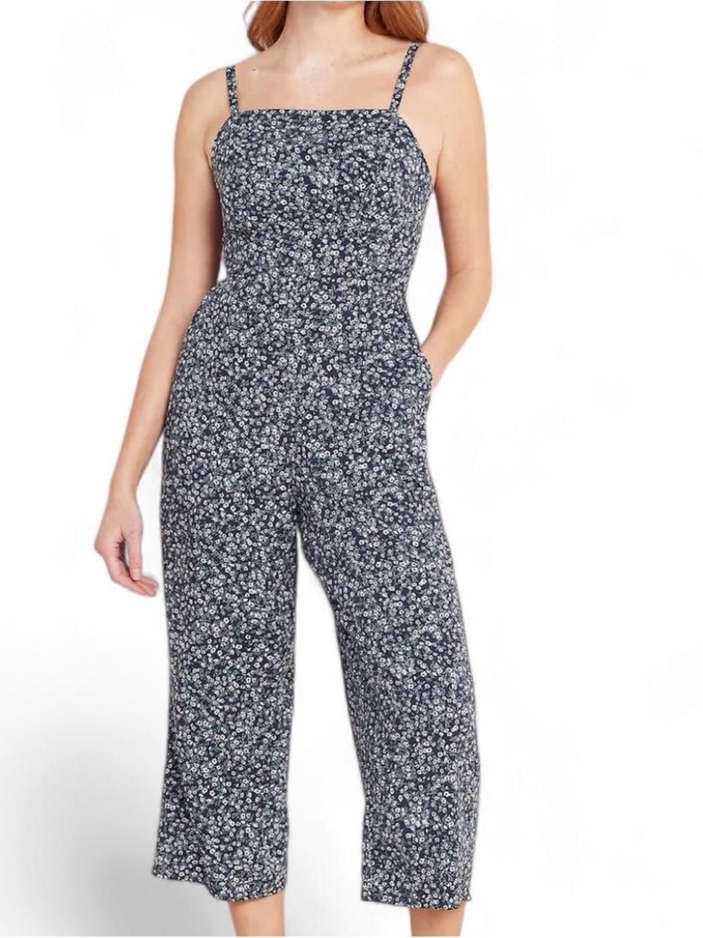 Old Navy Navy Floral Square-Neck Jumpsuit